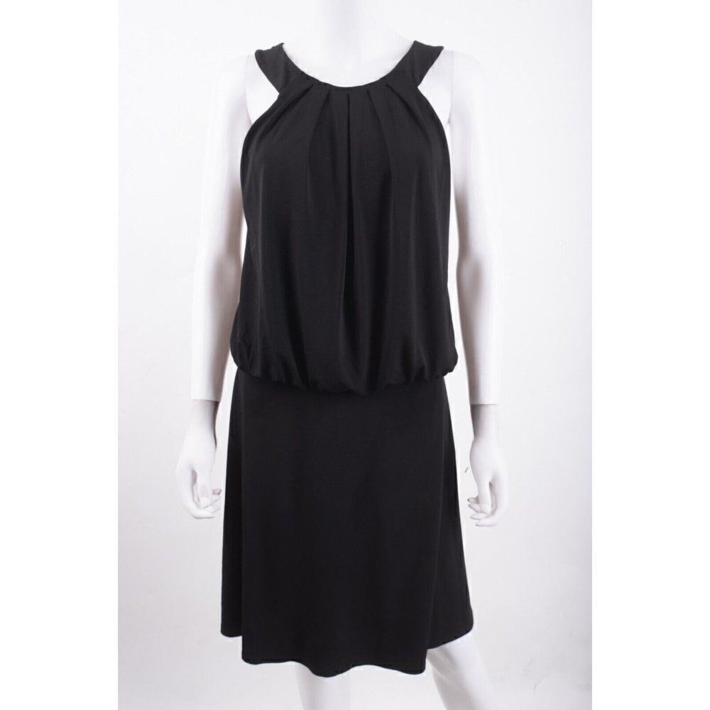 White House Black Market Womens Blouson Dress Black Sz 8 Sleeveless Knee length